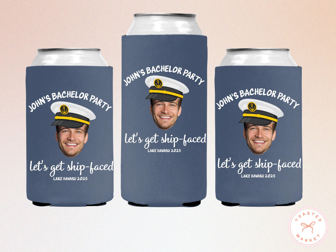 Personalized Lake Bachelor Party Can Coolers, Custom Face Bachelor Drink Sleeve, Beach Bachelor Party Favors, Lake Birthday Party Can Holder