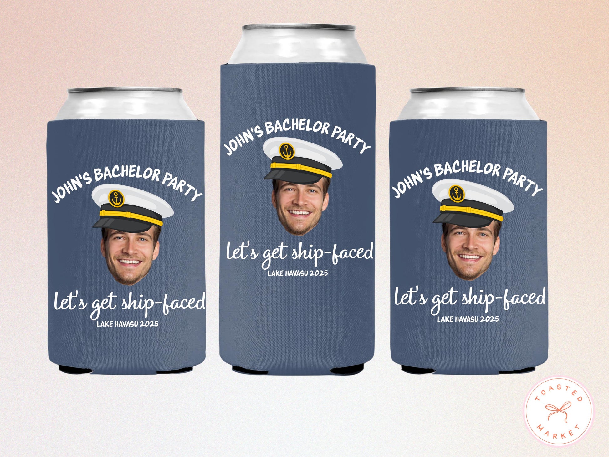 Personalized Lake Bachelor Party Can Coolers, Custom Face Bachelor Drink Sleeve, Beach Bachelor Party Favors, Lake Birthday Party Can Holder