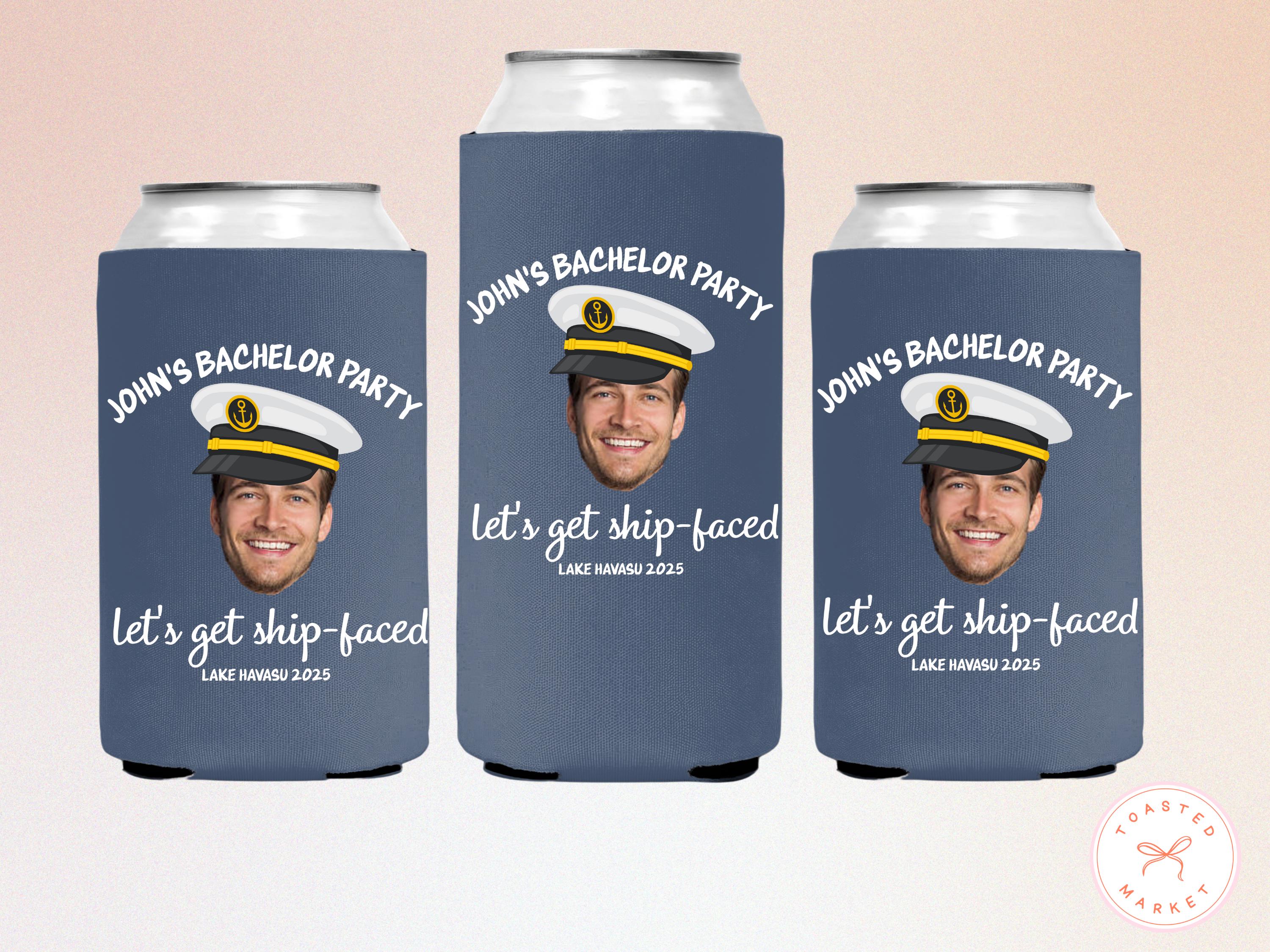 Personalized Lake Bachelor Party Can Coolers, Custom Face Bachelor Drink Sleeve, Beach Bachelor Party Favors, Lake Birthday Party Can Holder