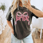 Bride Preppy Coquette Pink Bow Shirt, She's Tying the Knot, New Bride Tee, Bachelorette Party Shirt, Just Engaged Shirt