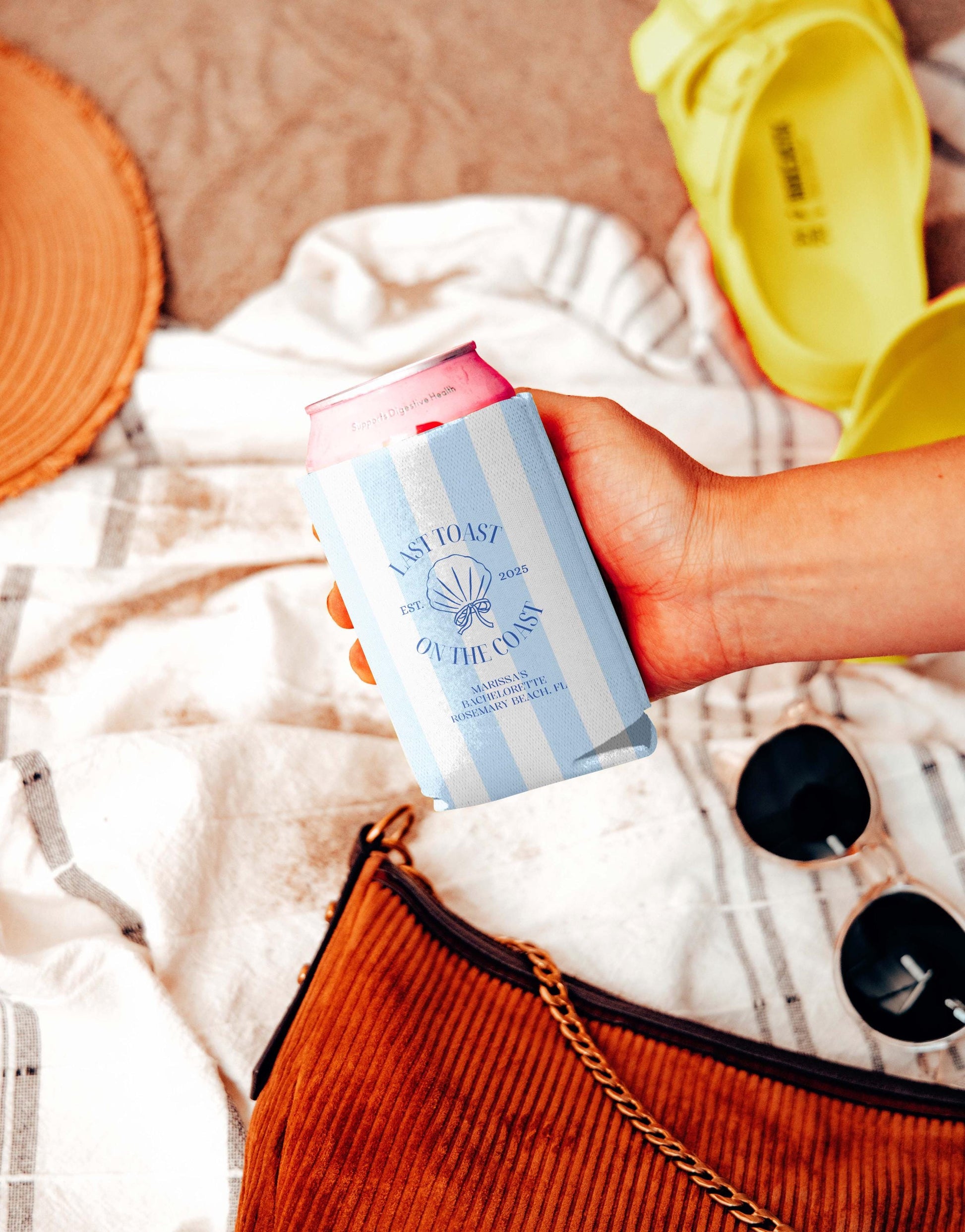 Personalized Coastal Bachelorette Can Cooler, Beach Bachelorette Party Can Coolers, Beach Coastal Can Cooler, Last Toast On The Coast Coozie
