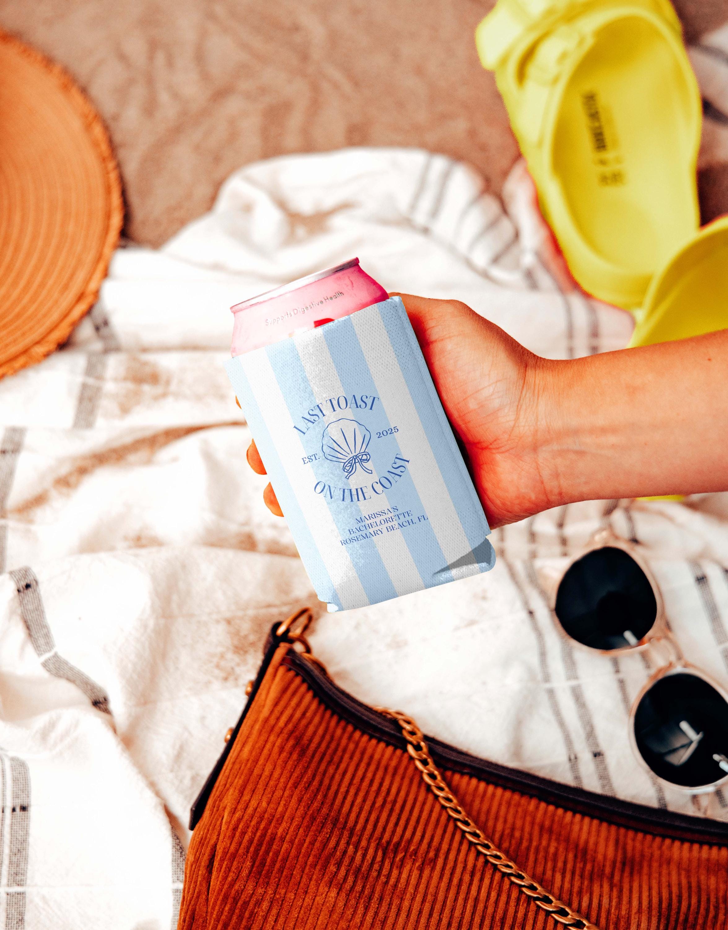 Personalized Coastal Bachelorette Can Cooler, Beach Bachelorette Party Can Coolers, Beach Coastal Can Cooler, Last Toast On The Coast Coozie