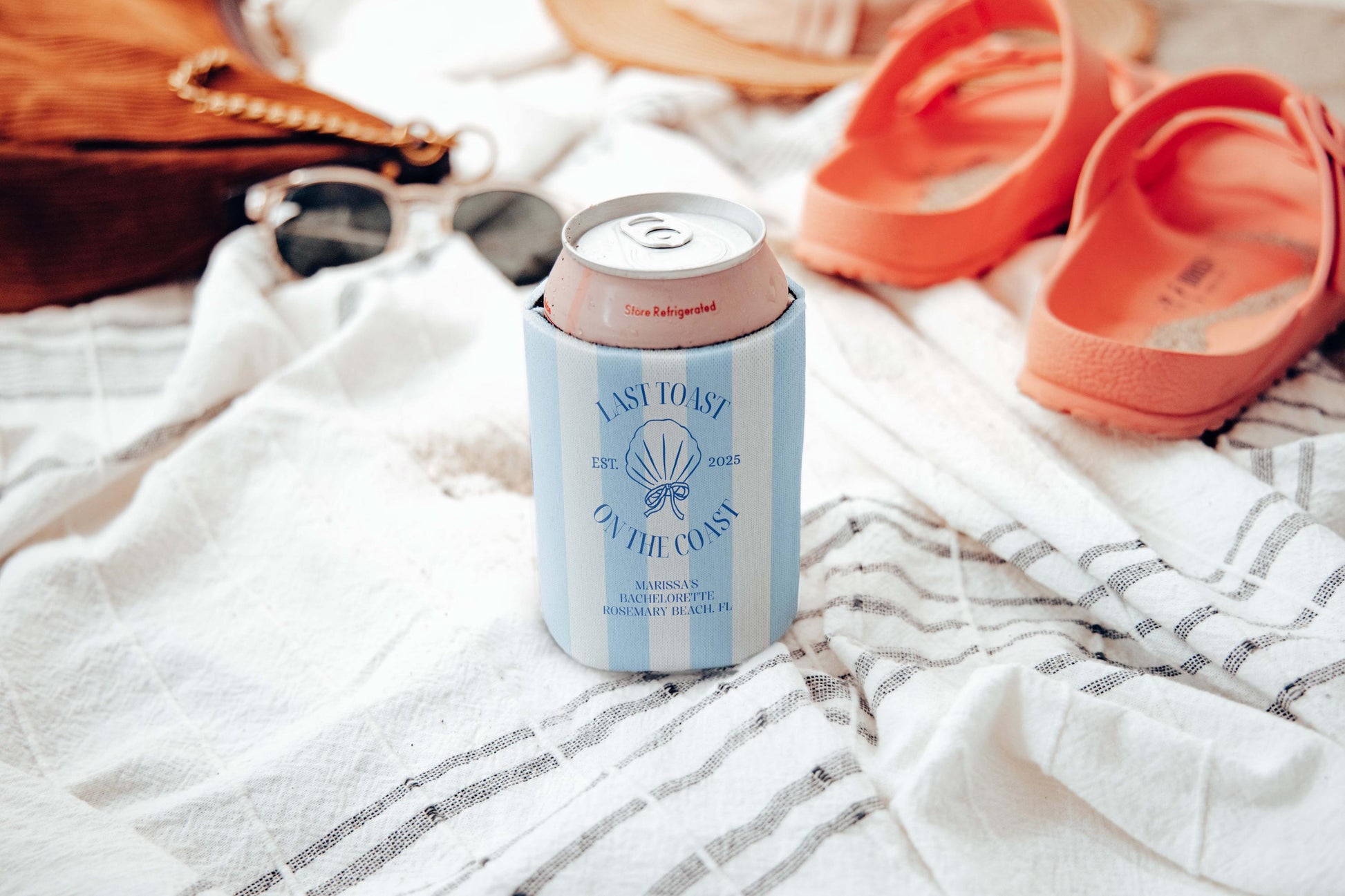 Personalized Coastal Bachelorette Can Cooler, Beach Bachelorette Party Can Coolers, Beach Coastal Can Cooler, Last Toast On The Coast Coozie