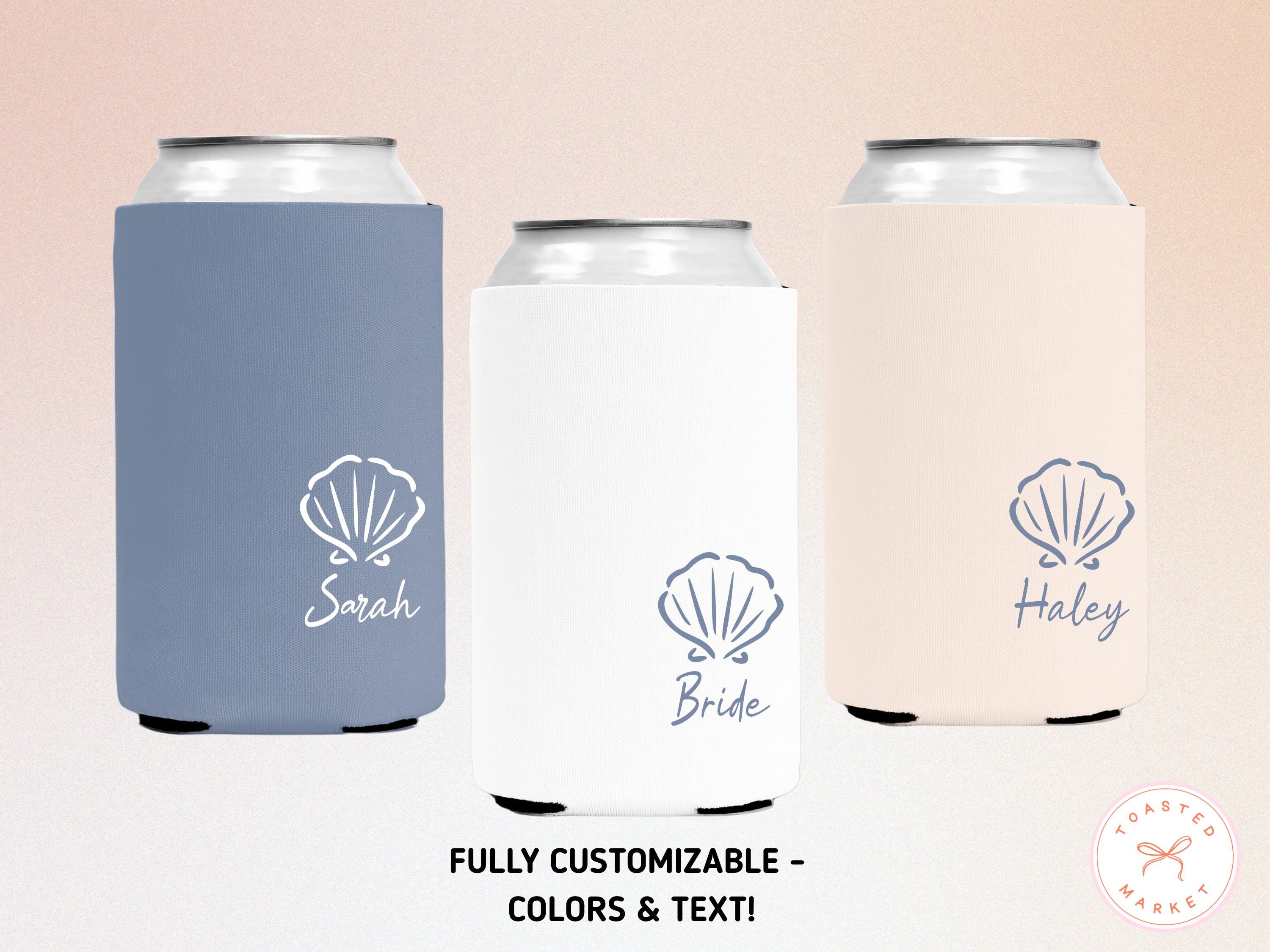 Custom Seashell Bachelorette Can Cooler, Coastal Personalized Can Sleeves, Beach Bachelorette, Girls Trip Party Favors, Bridal Party Gifts