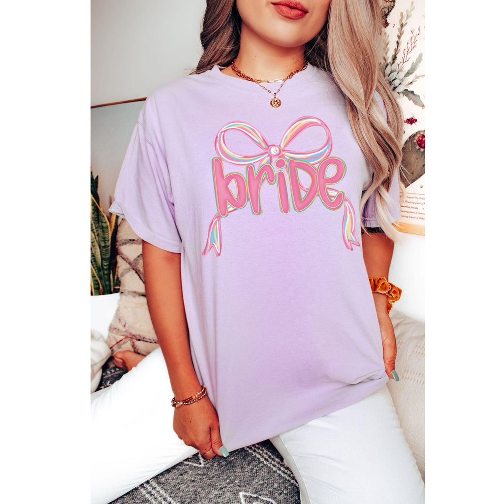 Bride Preppy Coquette Pink Bow Shirt, She's Tying the Knot, New Bride Tee, Bachelorette Party Shirt, Just Engaged Shirt