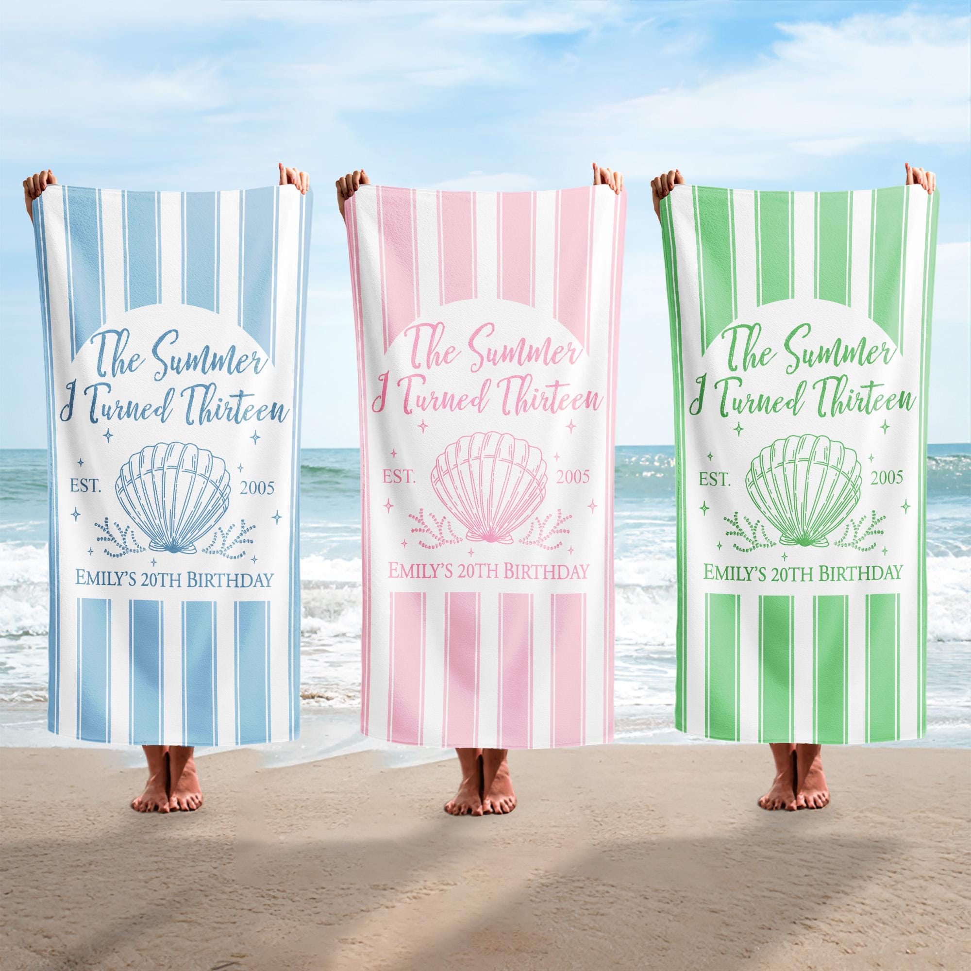 Custom The Summer I Turned Birthday Beach Towel, Birthday Party Beach Towels, Summer 20th 30th 40th Birthday Gift, Bachelorette Towels
