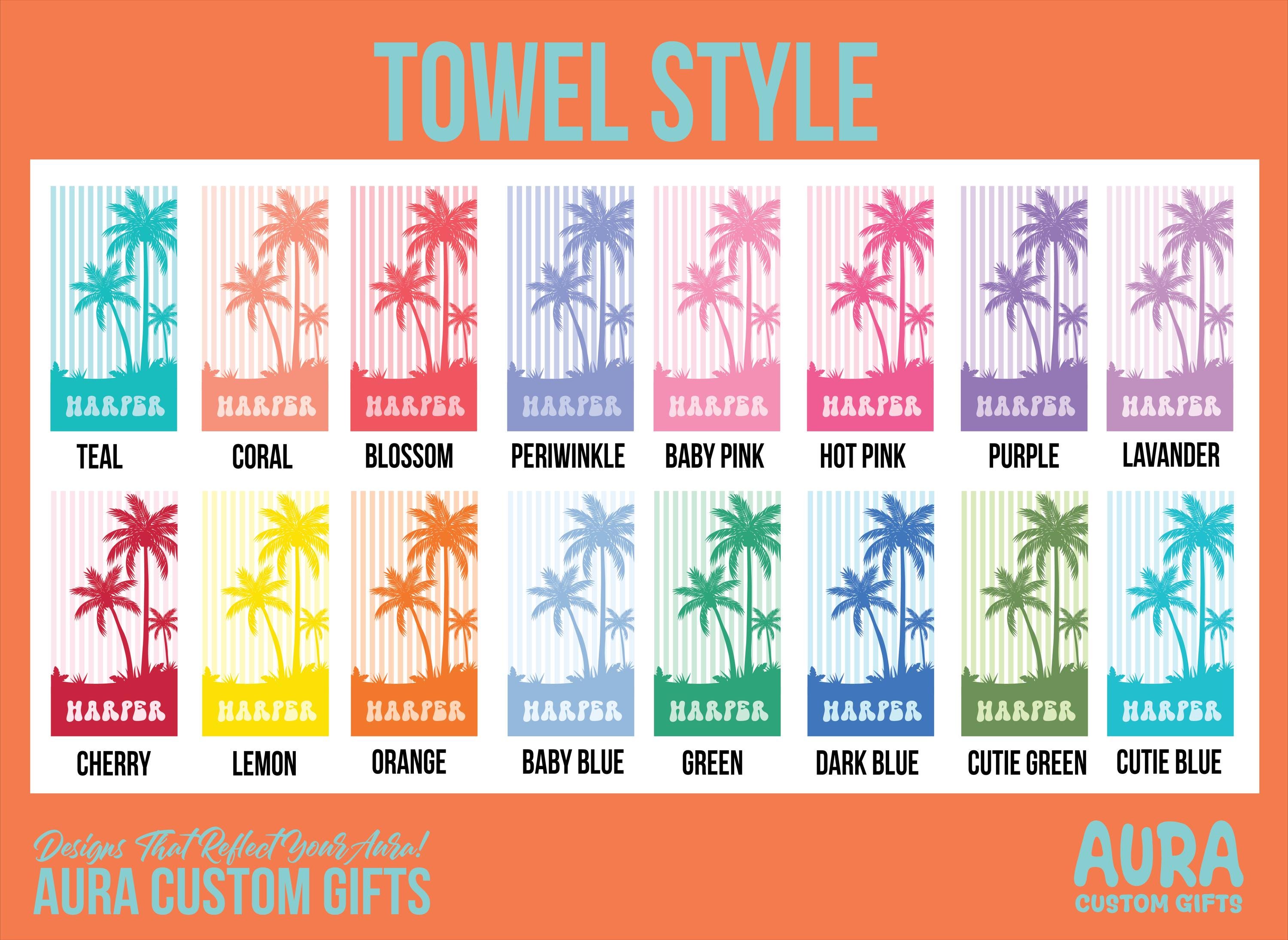 Personalized Palm Tree Beach Towel: Custom Vacation Gift, Bridesmaids Bachelorette Towels, Girls Trip Towel, Name Beach Towel