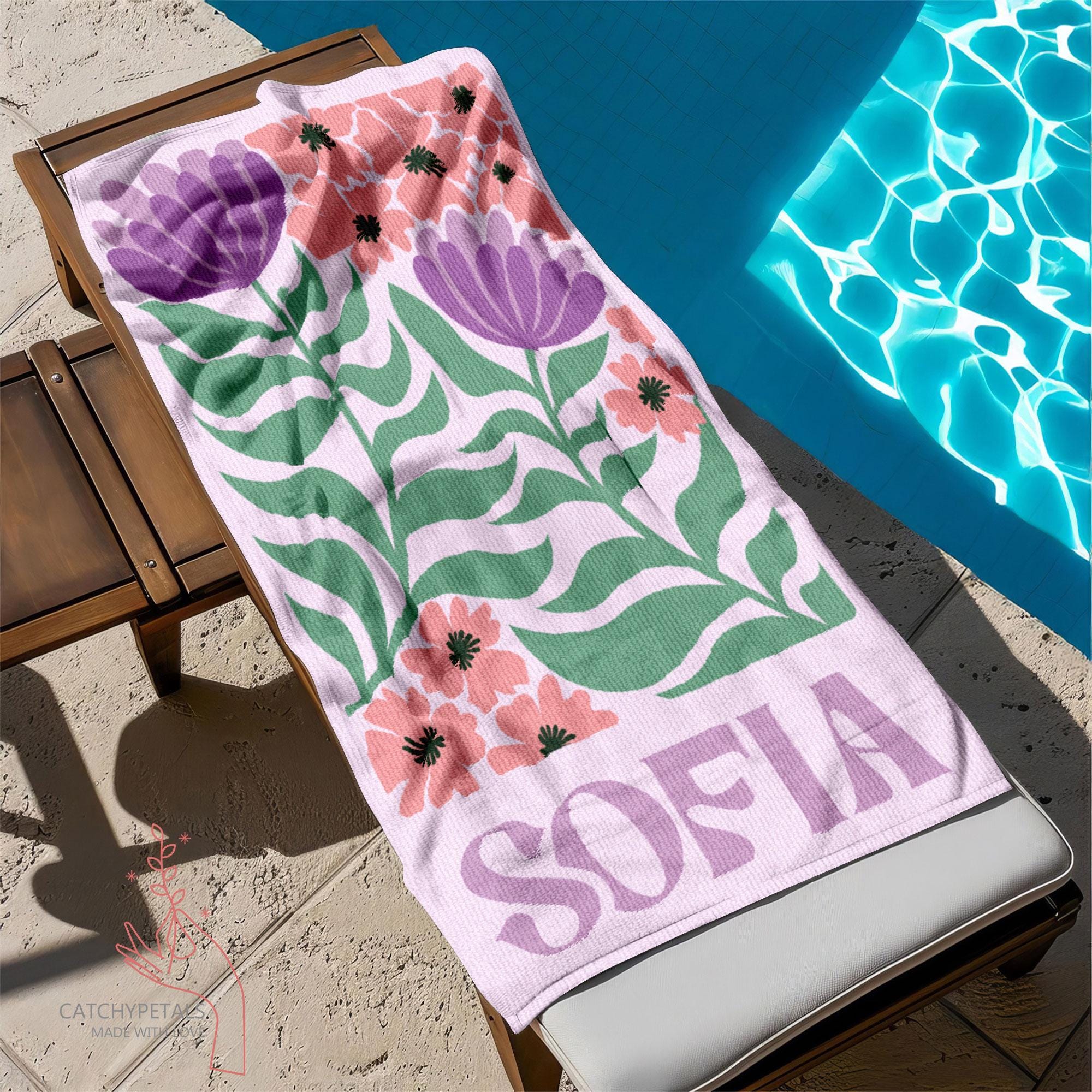 Personalized Retro Beach Towel with Name,Groovy Vibes Beach,Retro Floral Towel,Pool Towel,Bachelorette Party,Vacation Gift,Summer Trip Towel