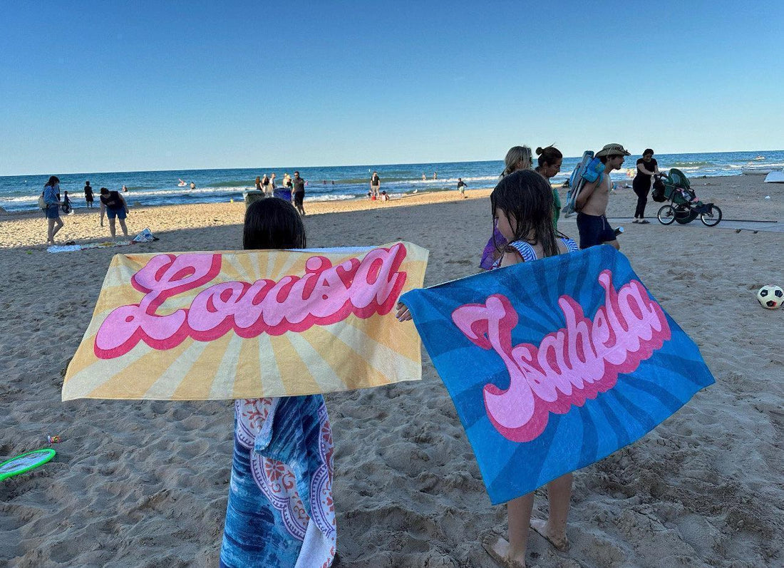 Groovy Retro Personalized Beach Towel: Custom Name Bath Towel