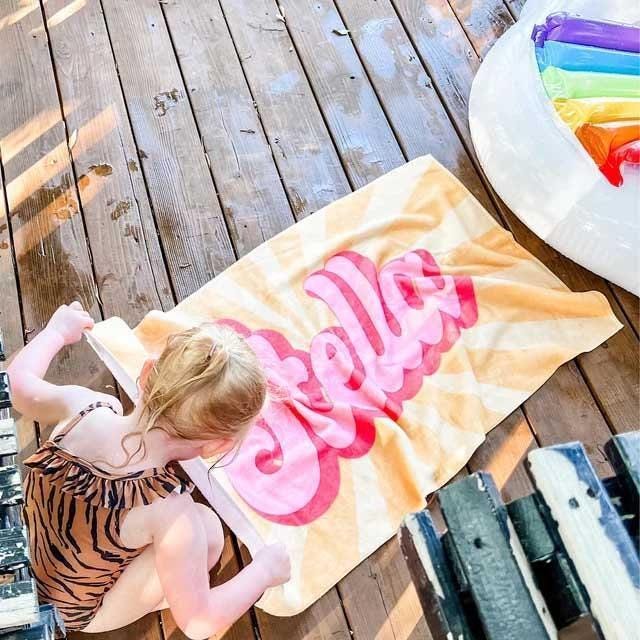 Groovy Retro Personalized Beach Towel: Custom Name Bath Towel