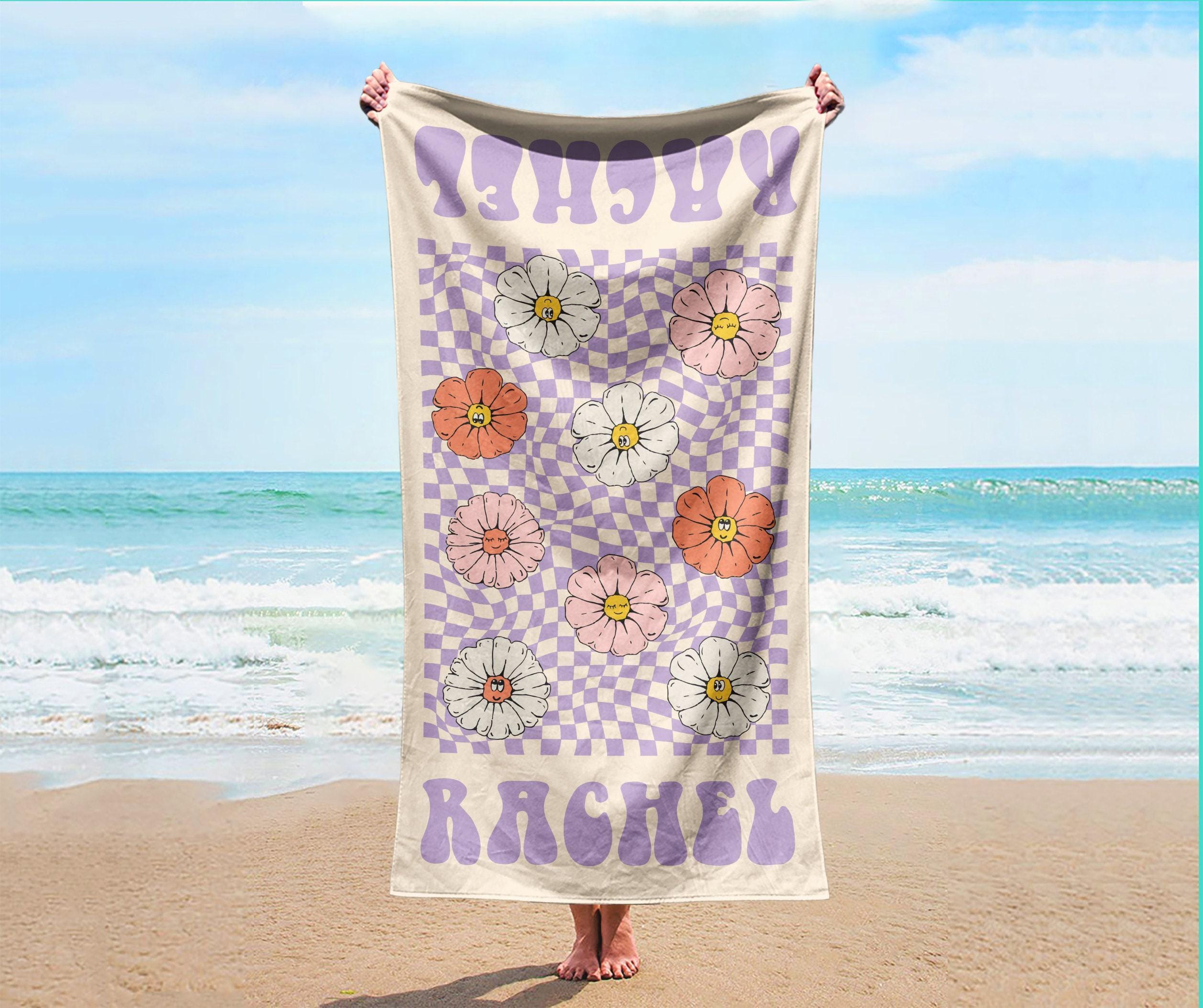 Personalized Retro Beach Towel: Custom Name, Vibrant Colors