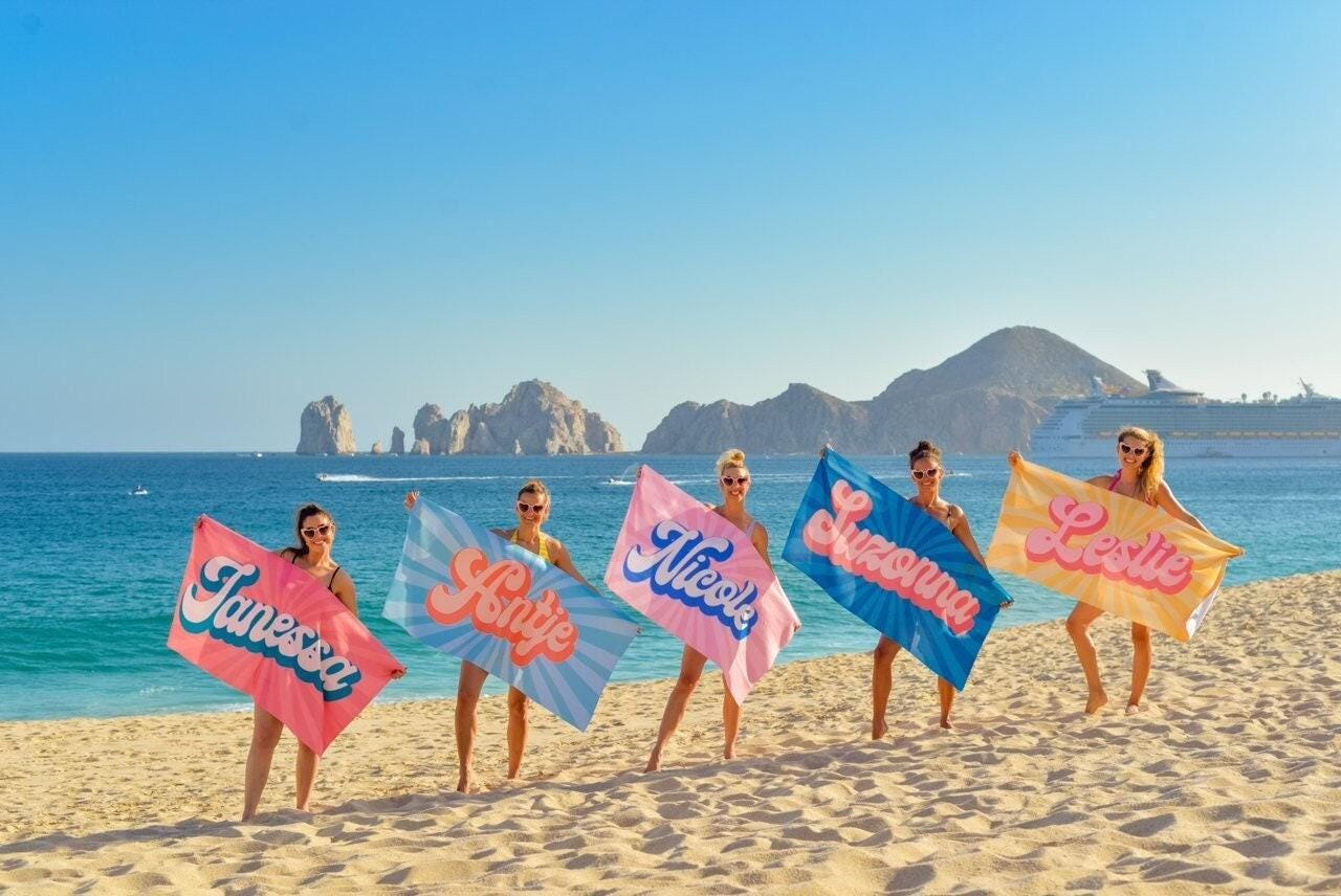 Personalized Retro Beach Towel: Groovy Custom Name Bath Towel
