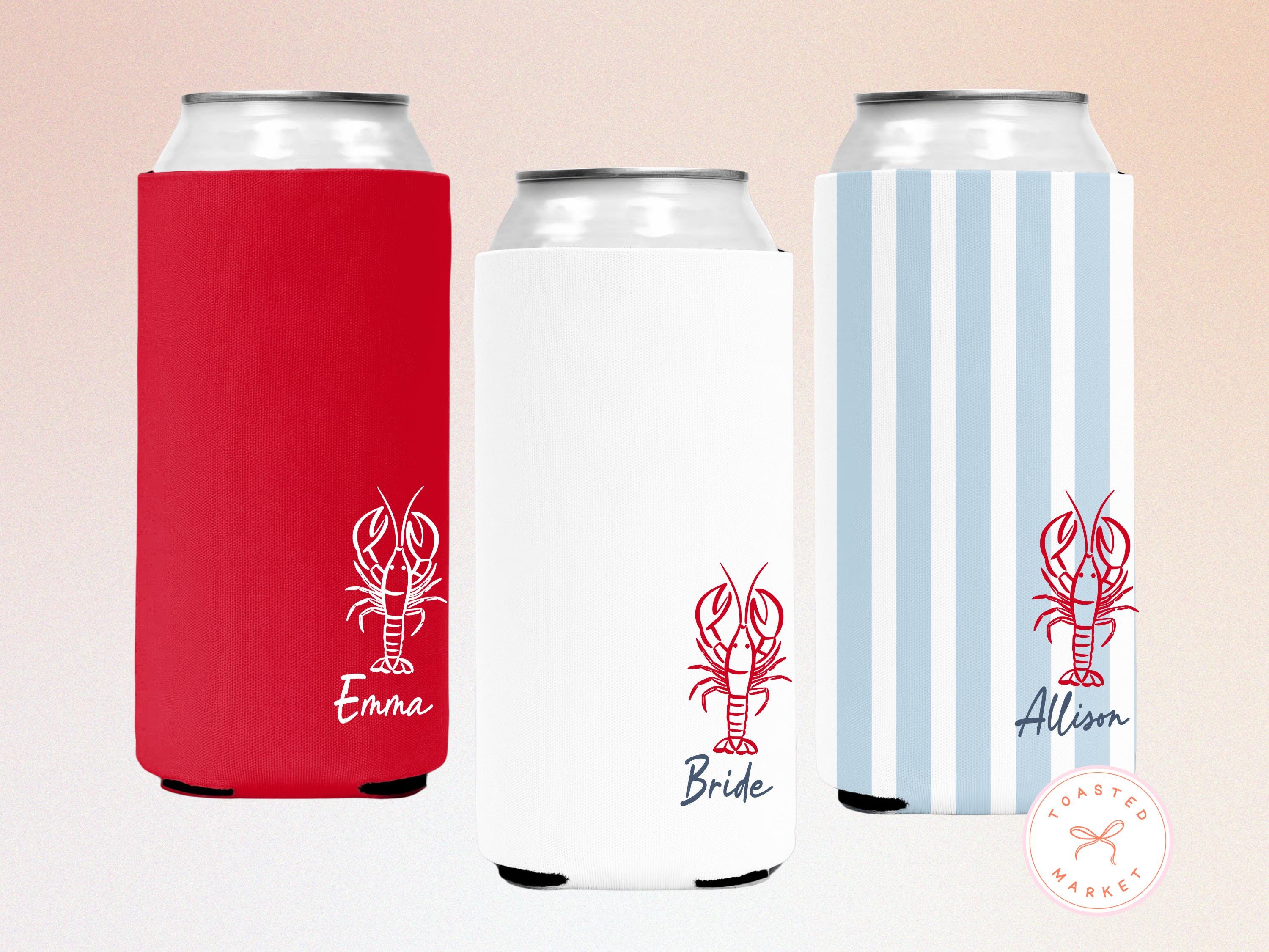 Personalized She's a Catch Bachelorette Party Can Cooler, Custom Lobster Theme Drink Sleeve, East Coast Party Favor, Coastal Bridal Shower