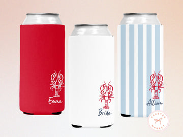 Personalized She's a Catch Bachelorette Party Can Cooler, Custom Lobster Theme Drink Sleeve, East Coast Party Favor, Coastal Bridal Shower