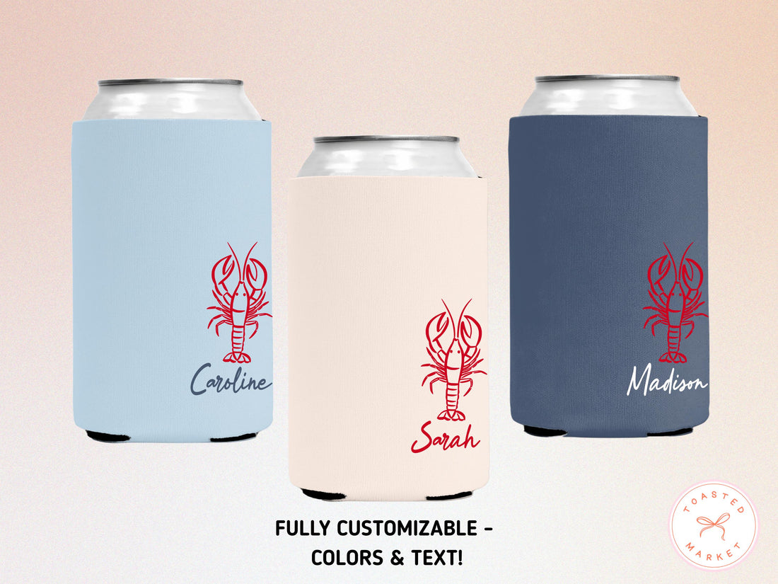 Personalized She's a Catch Bachelorette Party Can Cooler, Custom Lobster Theme Drink Sleeve, East Coast Party Favor, Coastal Bridal Shower