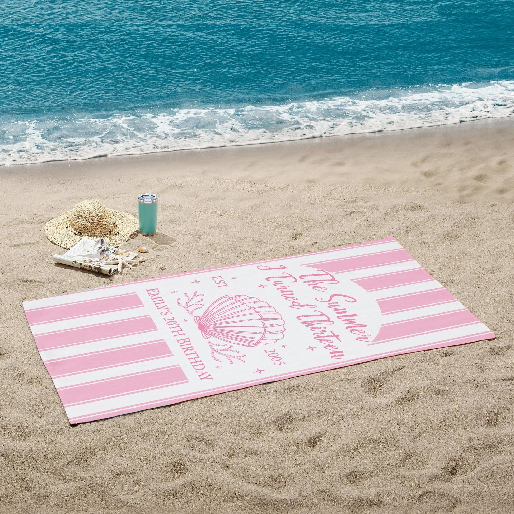 Custom The Summer I Turned Birthday Beach Towel, Birthday Party Beach Towels, Summer 20th 30th 40th Birthday Gift, Bachelorette Towels