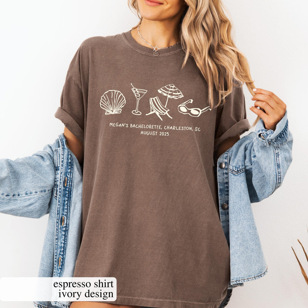 Custom Beach Bachelorette Comfort Colors Tee: Coastal Bride Trip Shirt