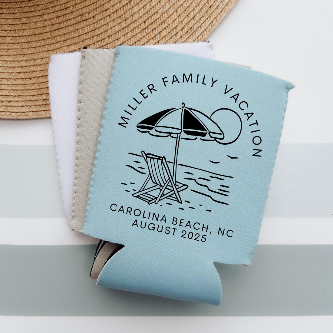 Personalized Neoprene Can Cooler: Beach Vacation, Family Reunion Favor