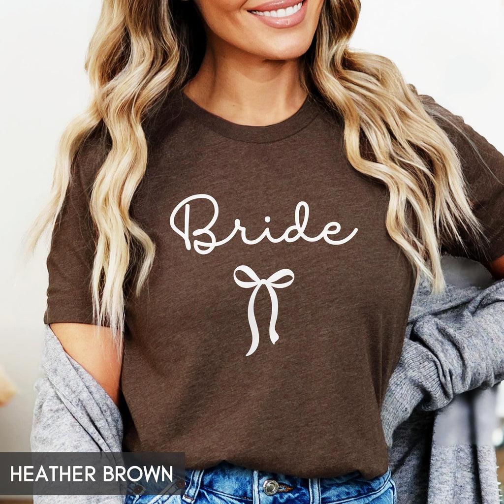 Coquette Bow Bride Shirt, Bride to Be T-Shirt, Wedding Day Tee, Cute Bachelorette Party Top, Girly Aesthetic Bridal Gift