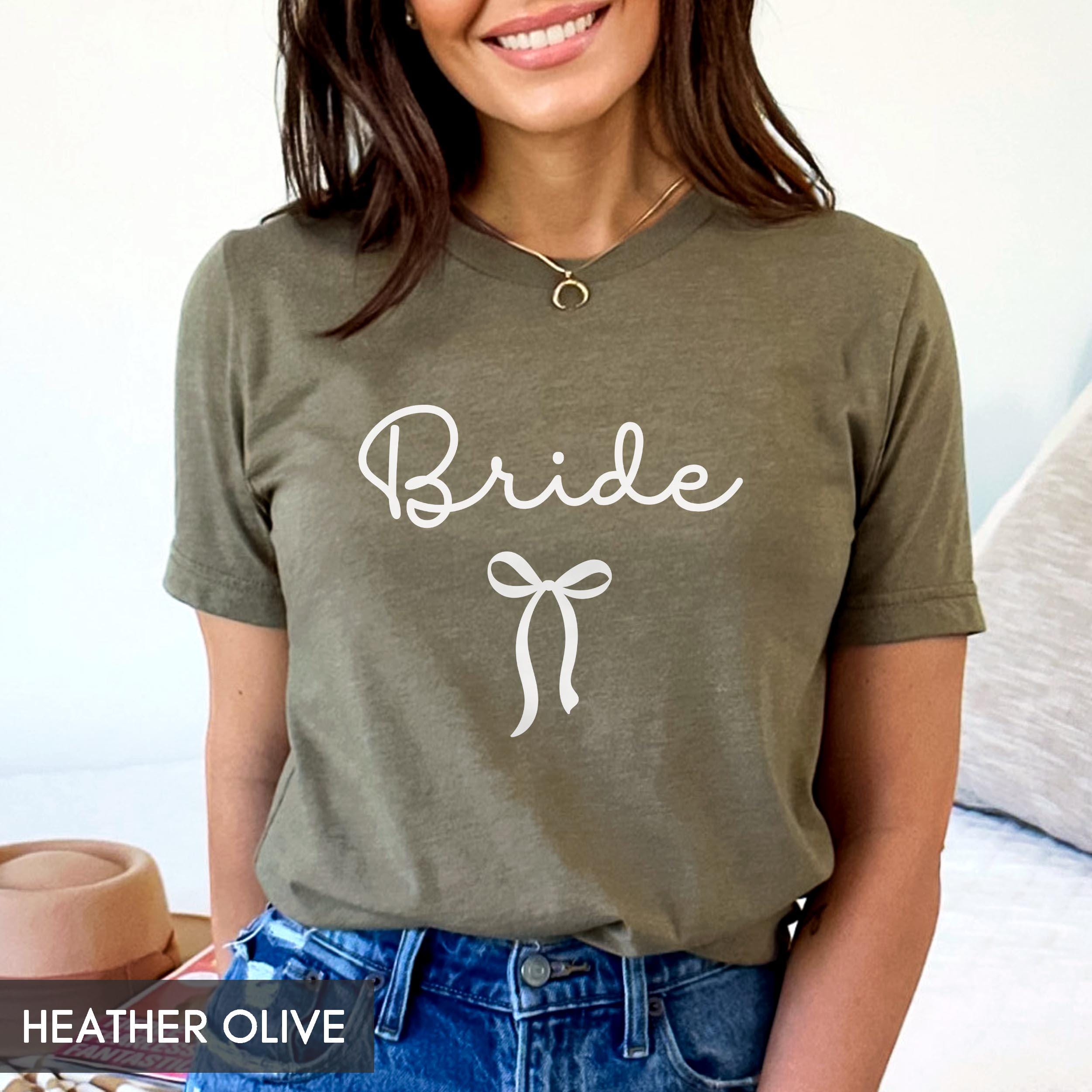 Coquette Bow Bride Shirt, Bride to Be T-Shirt, Wedding Day Tee, Cute Bachelorette Party Top, Girly Aesthetic Bridal Gift