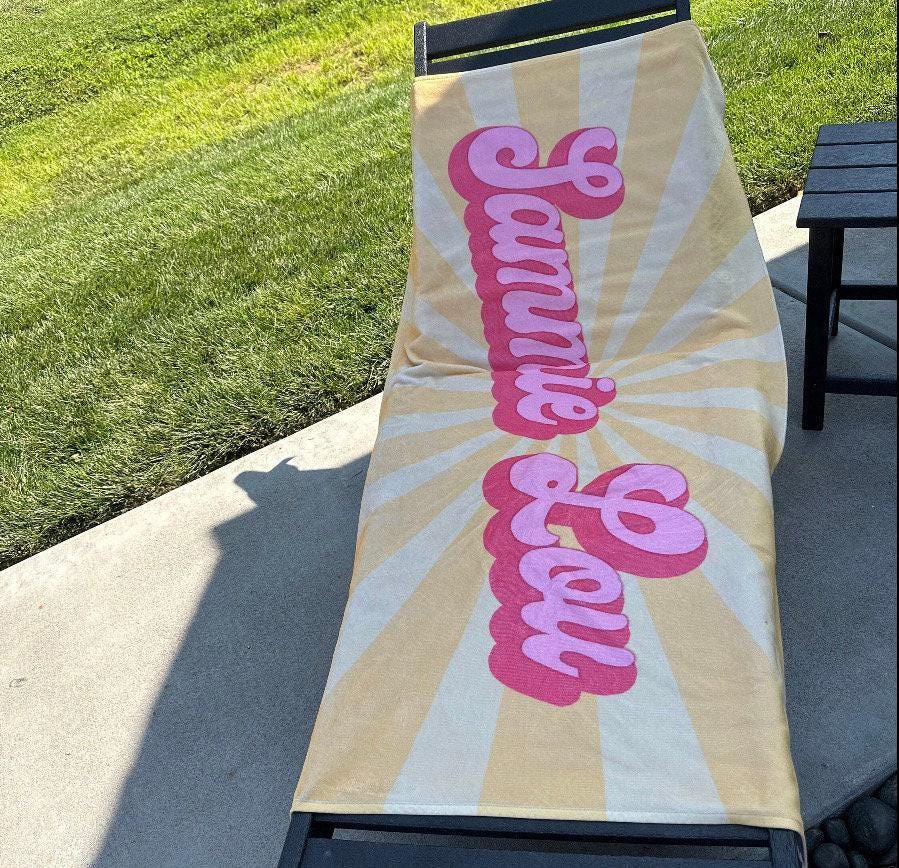 Groovy Retro Personalized Beach Towel: Custom Name Bath Towel
