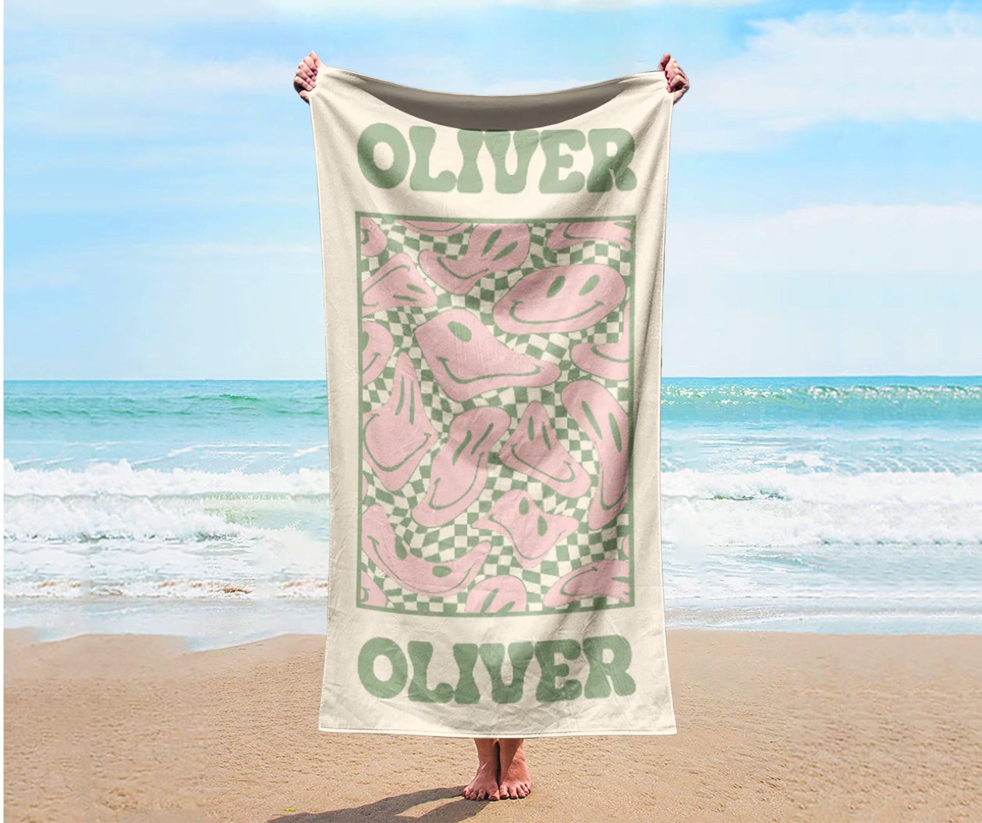 Personalized Retro Beach Towel: Custom Name, Vibrant Colors