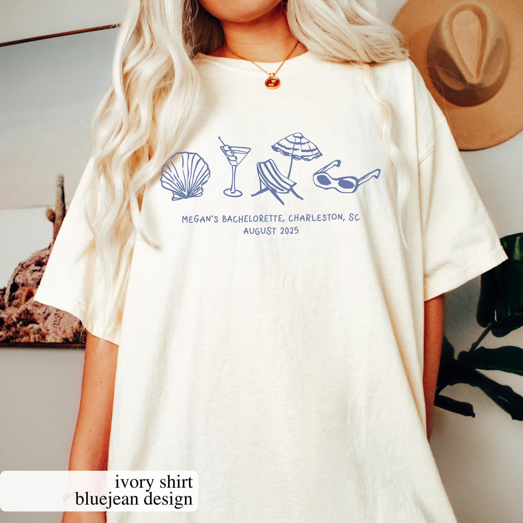 Custom Beach Bachelorette Comfort Colors Tee: Coastal Bride Trip Shirt