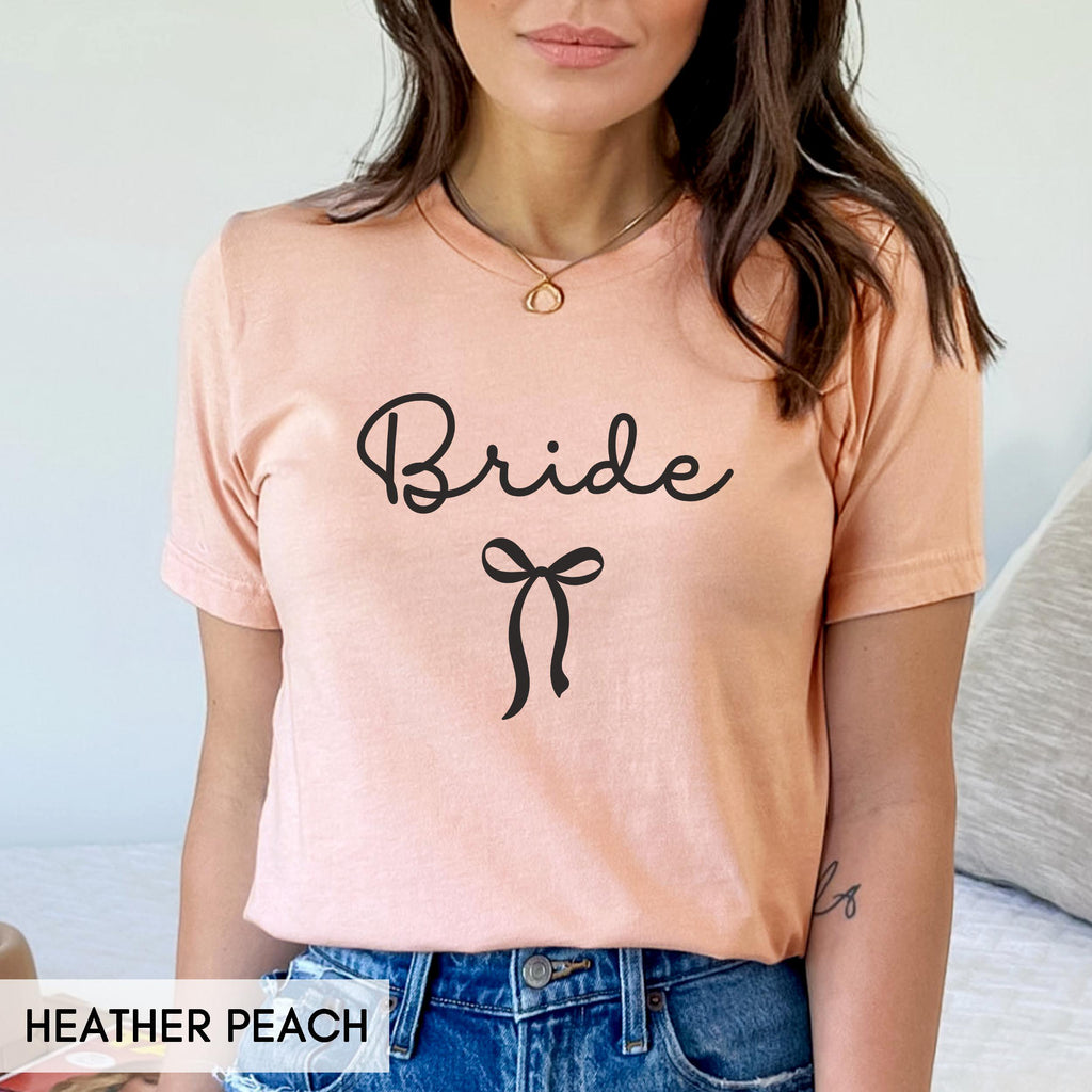 Coquette Bow Bride Shirt, Bride to Be T-Shirt, Wedding Day Tee, Cute Bachelorette Party Top, Girly Aesthetic Bridal Gift
