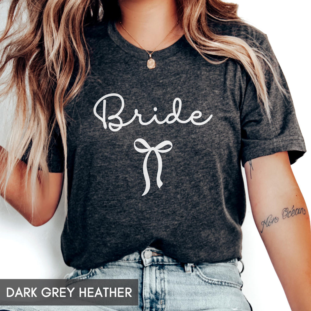 Coquette Bow Bride Shirt, Bride to Be T-Shirt, Wedding Day Tee, Cute Bachelorette Party Top, Girly Aesthetic Bridal Gift