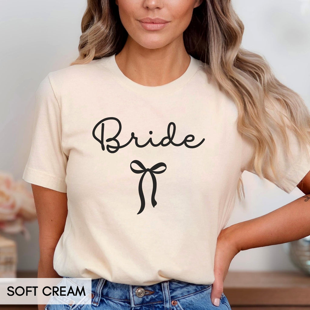 Coquette Bow Bride Shirt, Bride to Be T-Shirt, Wedding Day Tee, Cute Bachelorette Party Top, Girly Aesthetic Bridal Gift