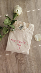 Embroidery Custom Mrs. Bride Shirt, Bride Gift, Wedding shirt, Engagement gift, Bachelorete party tee, Gift for her, Coquette bow bride tee.