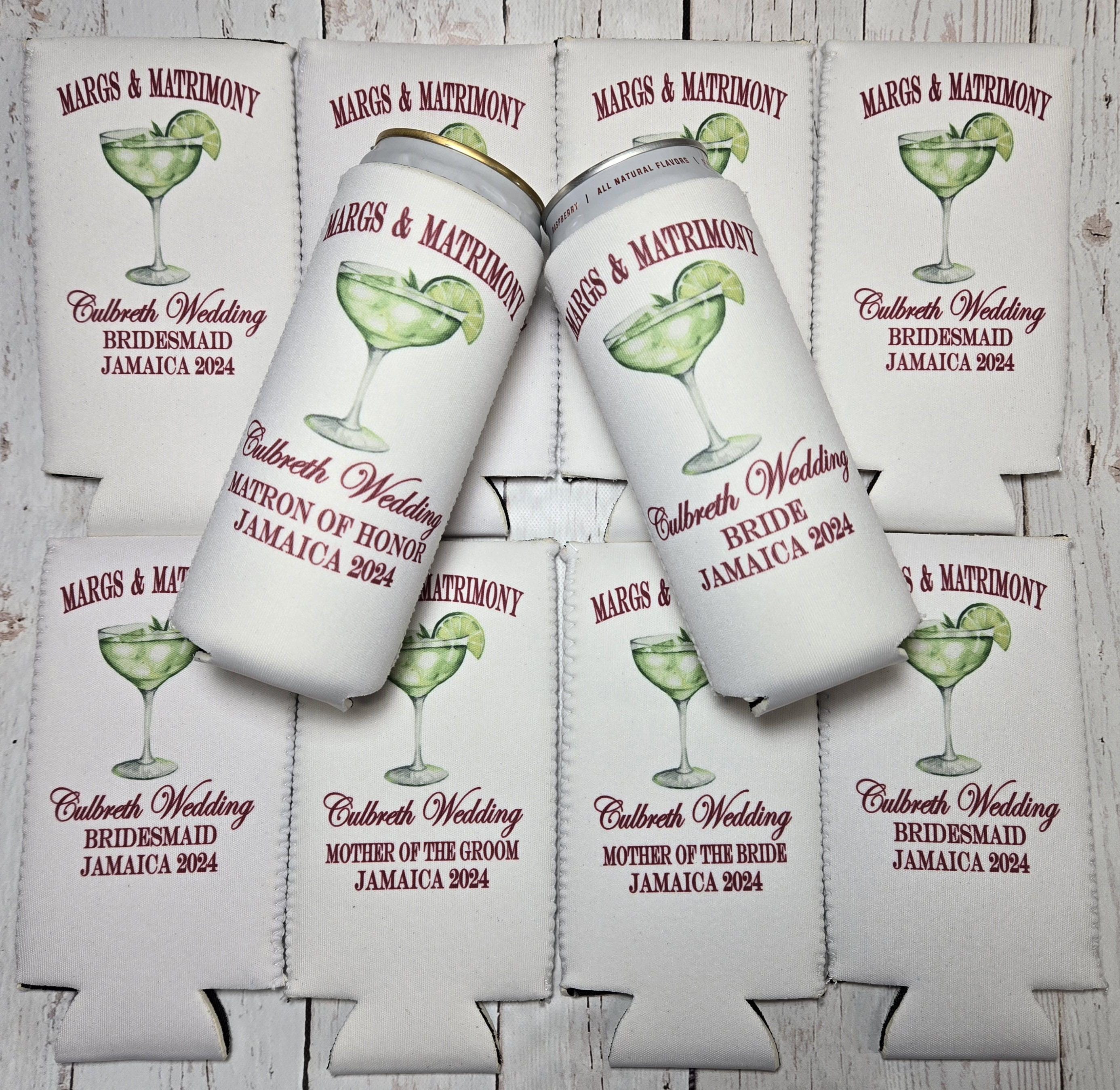 Margs and Matrimony Bachelorette Party Can Coolers - Personalized Bridal Drink Sleeves for a Fiesta - Customizable, Fun, and Stylish. MAM