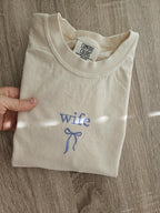 Embroidery Custom Mrs. Bride Shirt, Bride Gift, Wedding shirt, Engagement gift, Bachelorete party tee, Gift for her, Coquette bow bride tee.