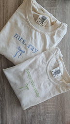Embroidery Custom Mrs. Bride Shirt, Bride Gift, Wedding shirt, Engagement gift, Bachelorete party tee, Gift for her, Coquette bow bride tee.