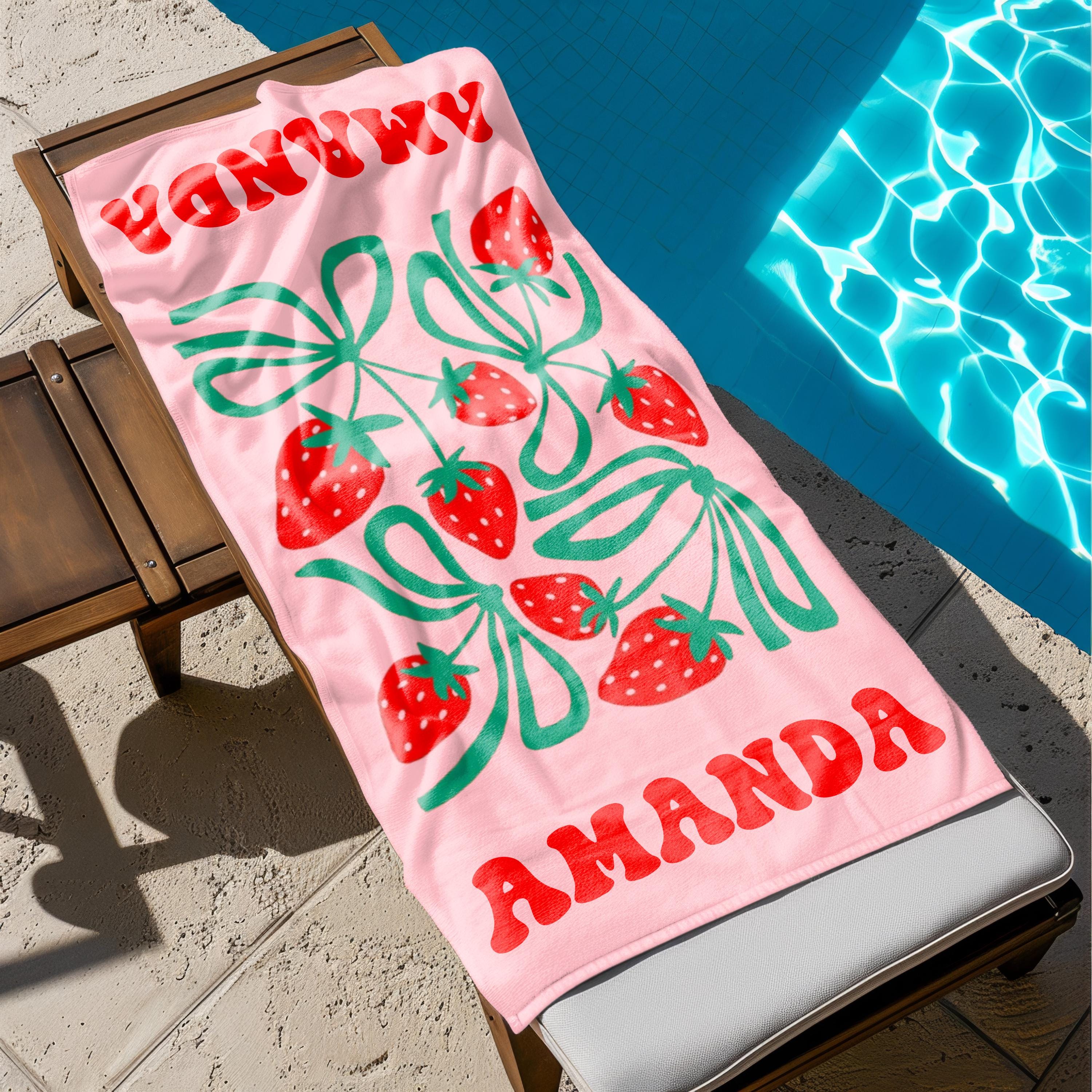 Floral Personalized Beach Towel, Custom Name Towel for Women, Retro Flower Pool Towel, Multicolor Vacation Beach Towel, Bachelorette Party