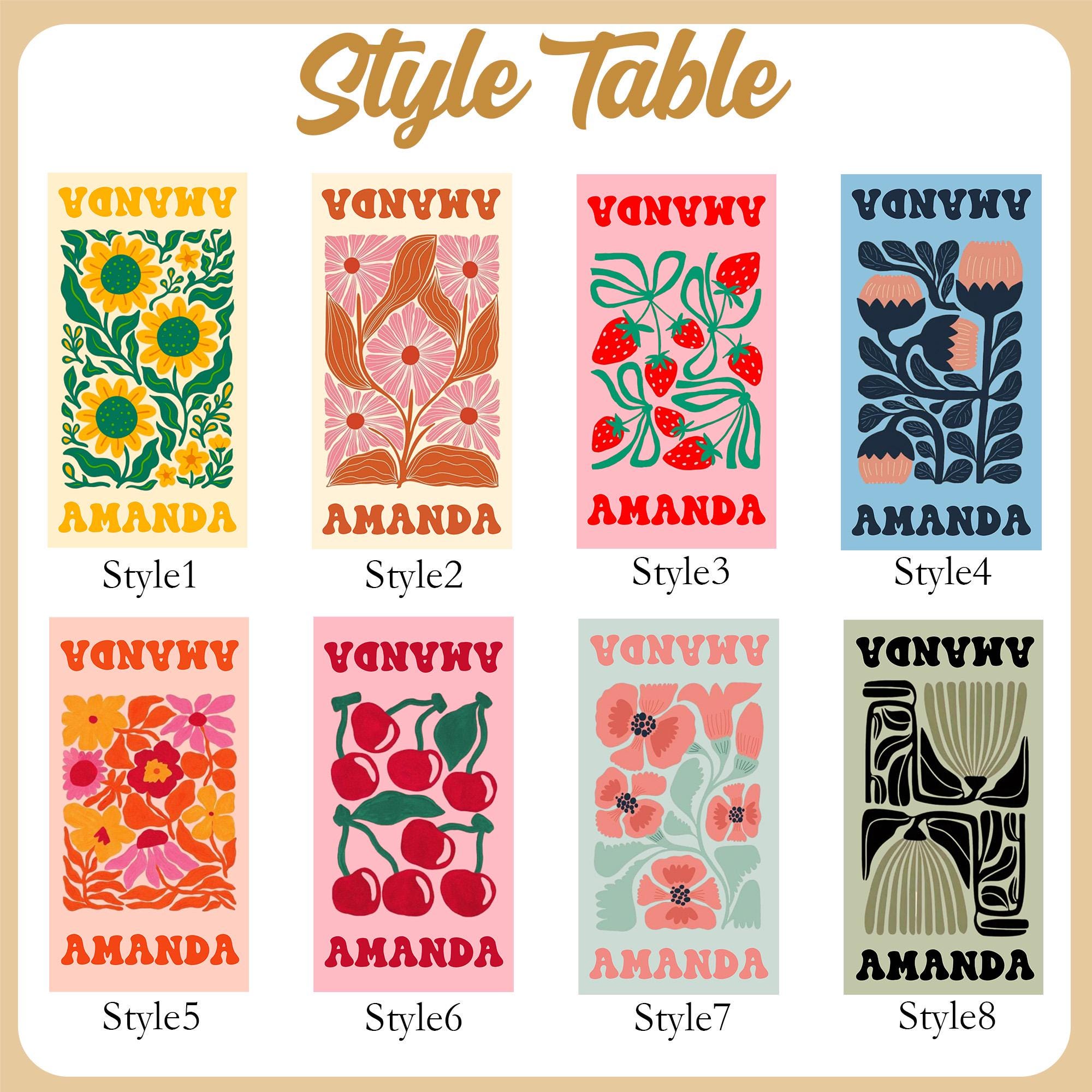 Floral Personalized Beach Towel, Custom Name Towel for Women, Retro Flower Pool Towel, Multicolor Vacation Beach Towel, Bachelorette Party