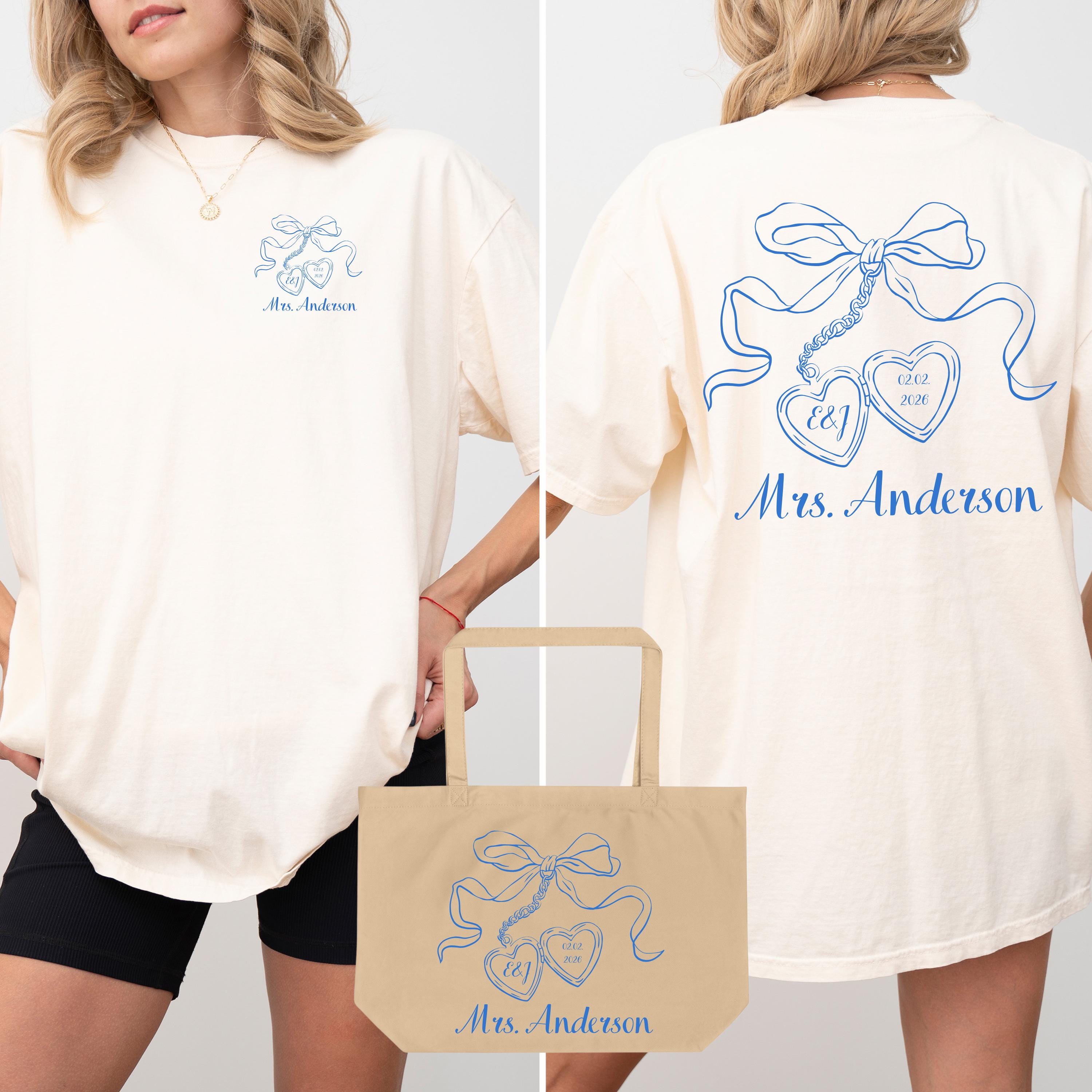 Bow Bachelorette Shirt, Coquette Bridal Party Tee, Heart Locket Bride T-Shirt, Future Mrs Shirt, Minimalist Bridesmaid Gift