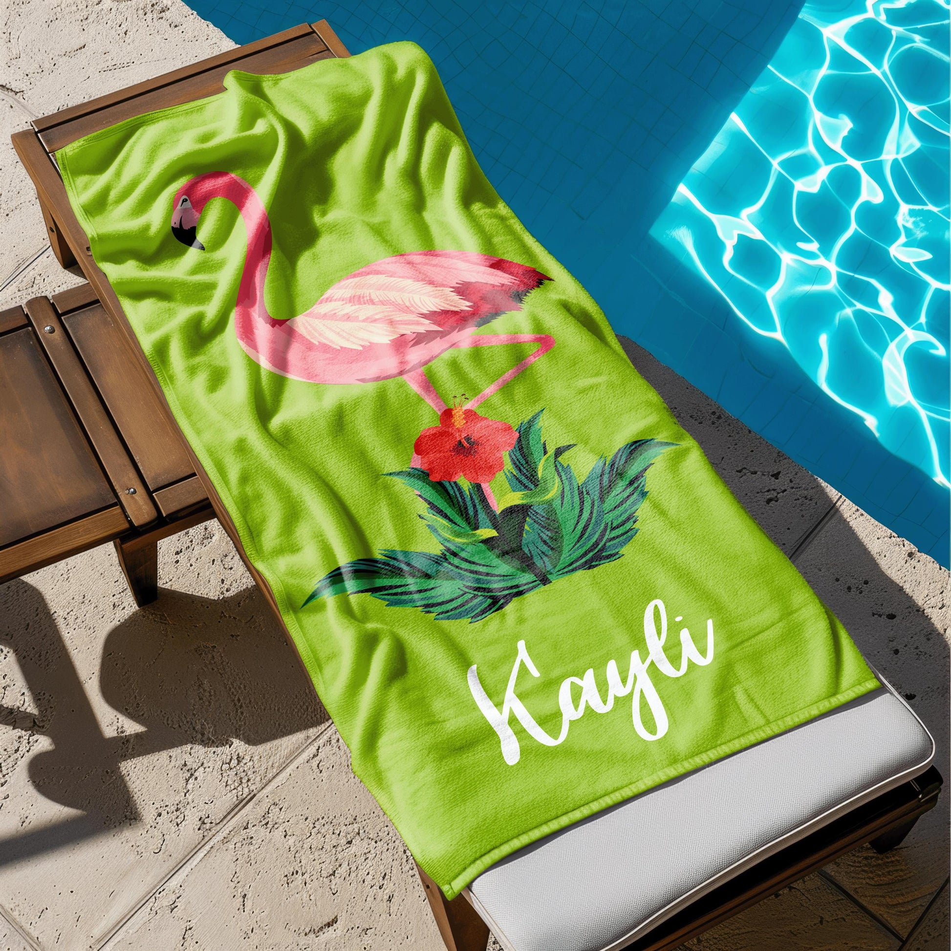 Personalized Flamingo Beach Towel, Custom Name Vacation Gift