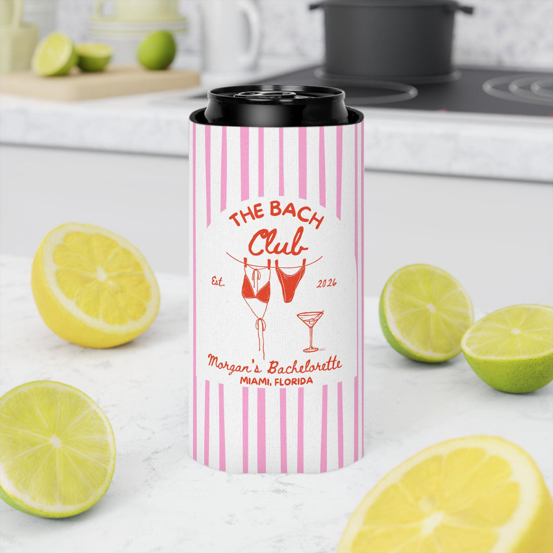 The Bach Club Cozies, Custom Bachelorette Can Coolers, Destination Bachelorette Party Favors, Personalized Beach Club Cozies