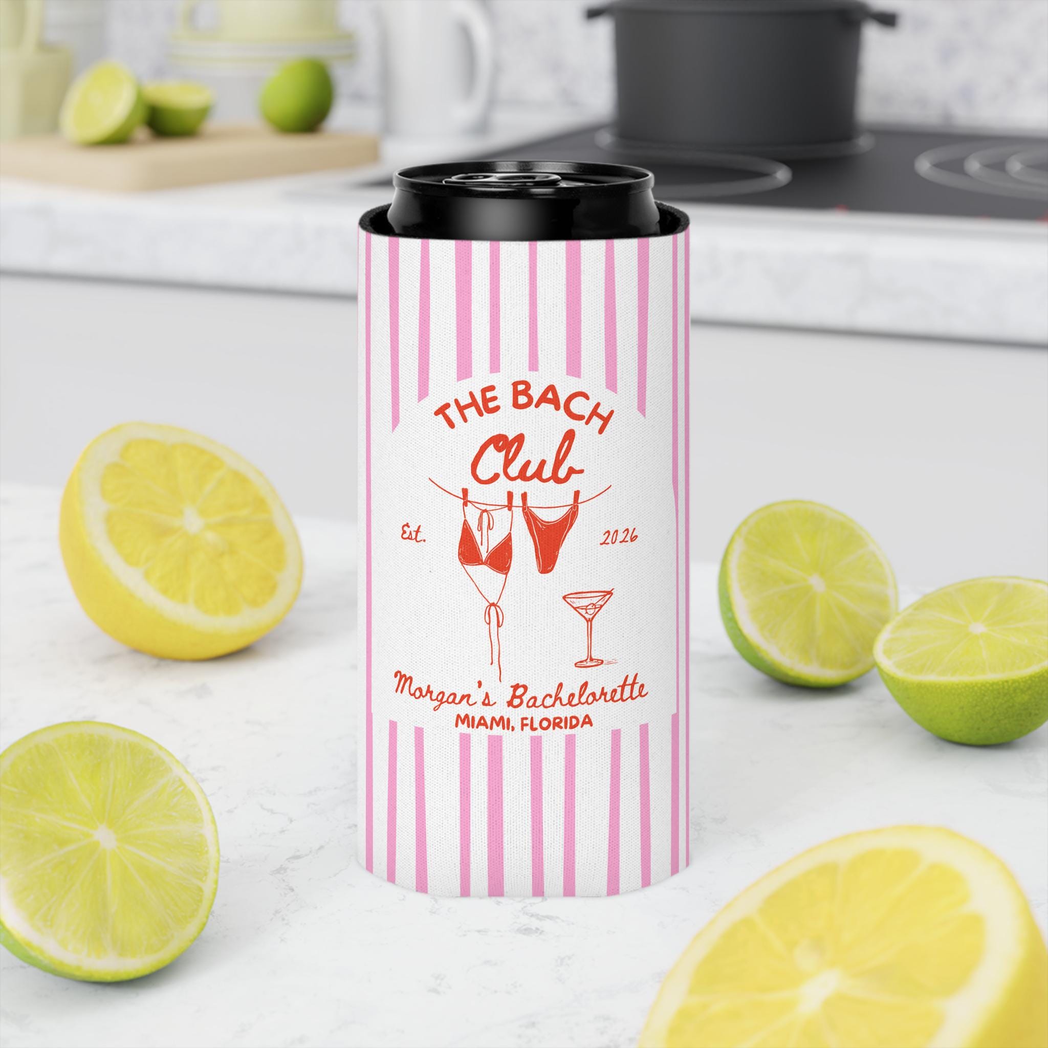 The Bach Club Cozies, Custom Bachelorette Can Coolers, Destination Bachelorette Party Favors, Personalized Beach Club Cozies