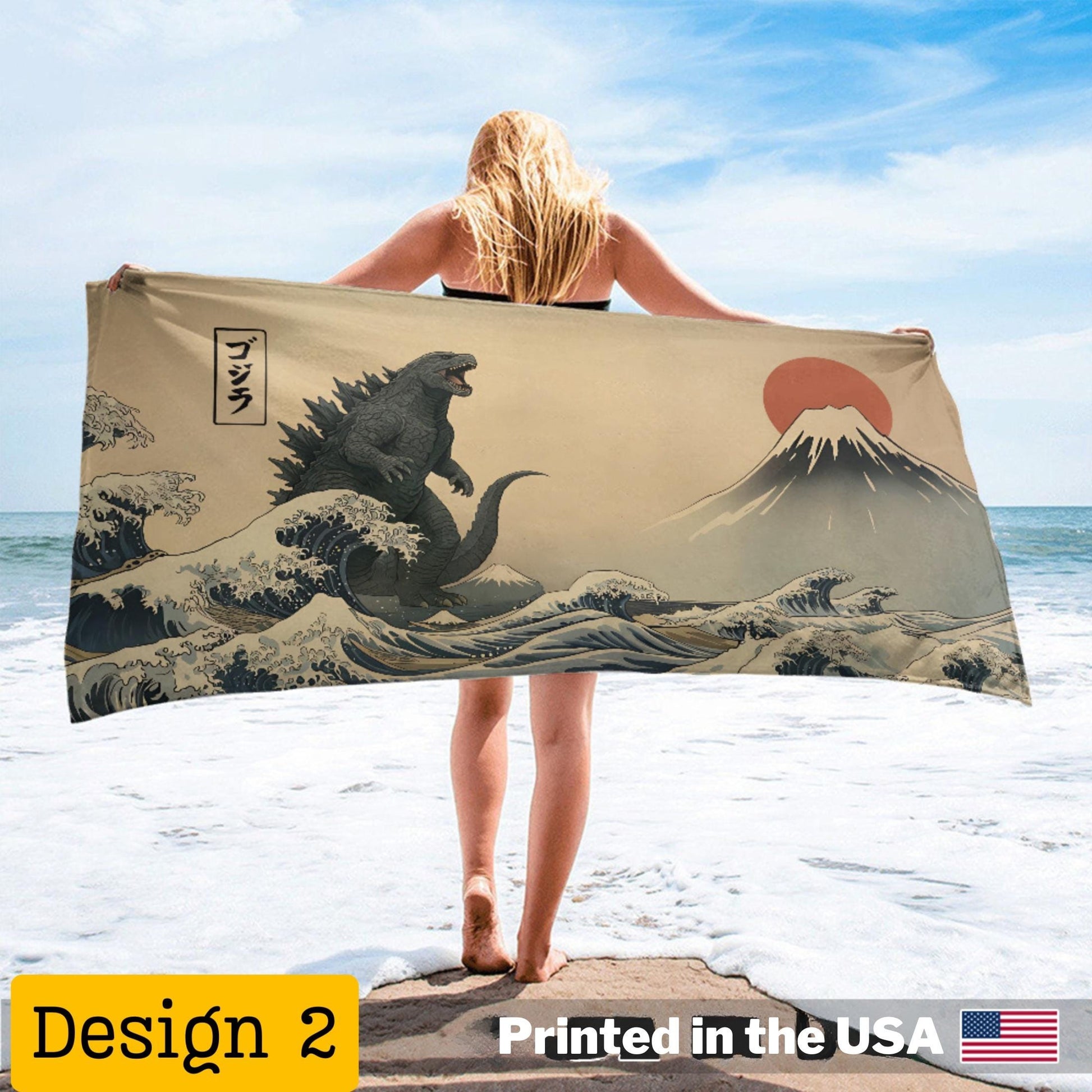 Vintage Japanese Godzilla Beach Towel, Beach Towel, Summer Gift for Him, Girl Trip Essentials, Aesthetic Travel Accessories, Retro Kaiju