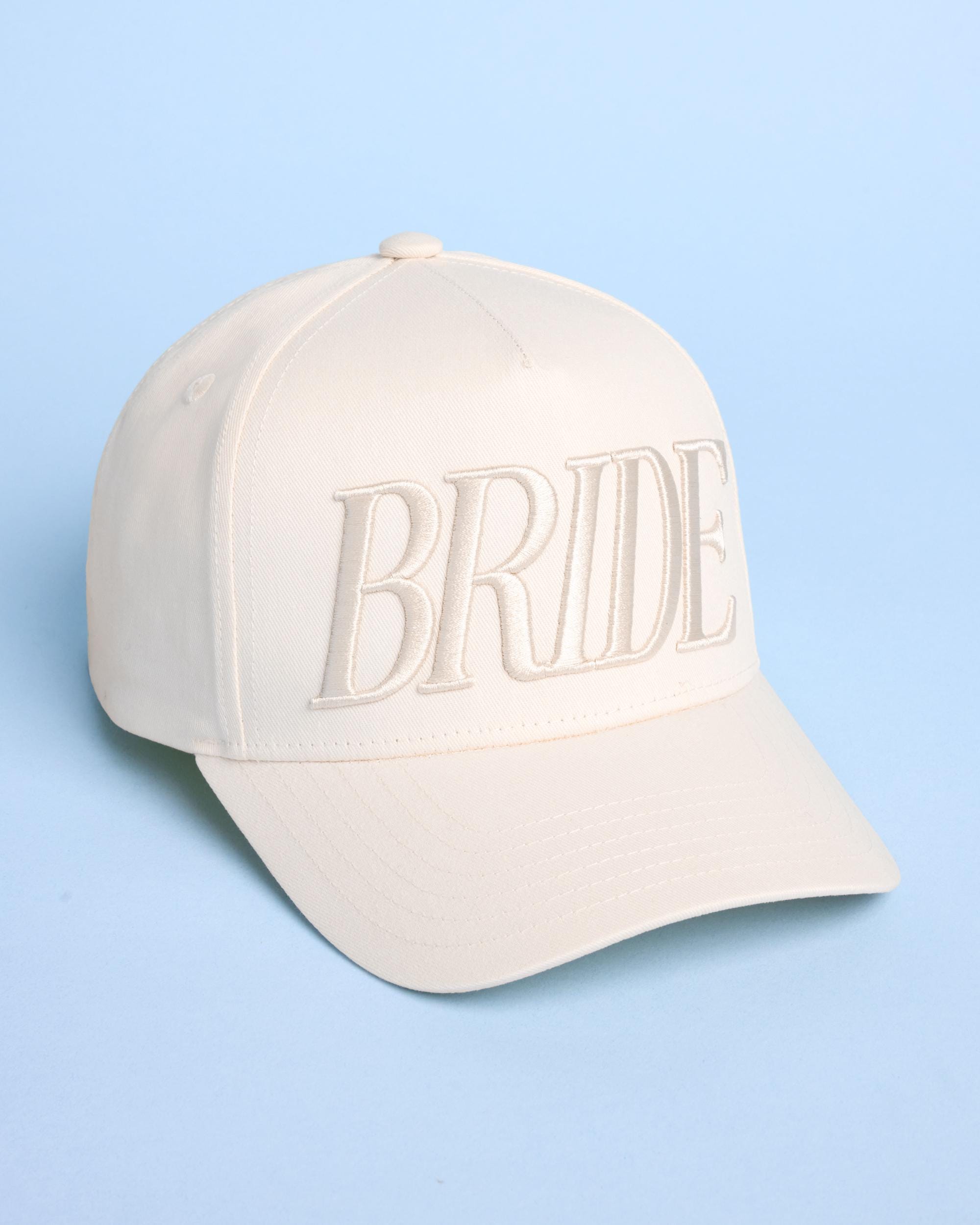 xo, Fetti Bride Embroidered Trucker Hat | Bachelorette Party Gift, Cotton 5 Panel Hat, Neutral Ivory Cap, Bridal Shower, Tonal, Accessory