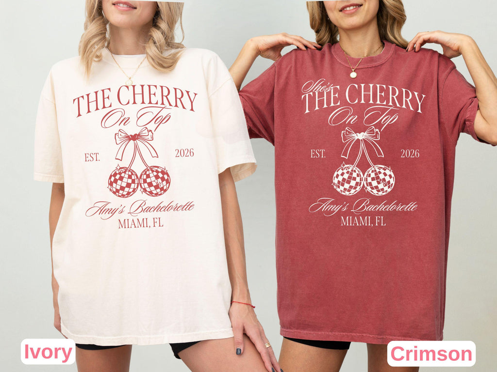 Custom Cherry on Top Bachelorette Shirt, Disco Ball Bride Tee, Retro Coquette Bridal Shower Comfort Colors Shirt