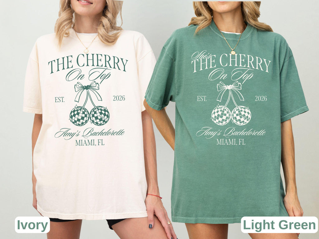 Custom Cherry on Top Bachelorette Shirt, Disco Ball Bride Tee, Retro Coquette Bridal Shower Comfort Colors Shirt