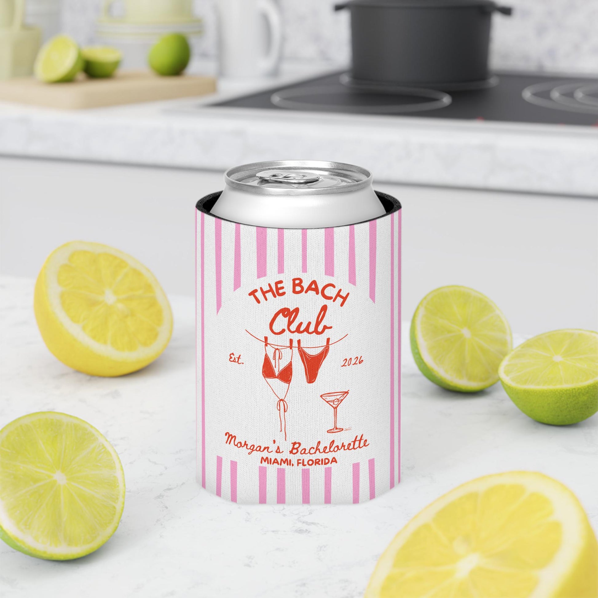 The Bach Club Cozies, Custom Bachelorette Can Coolers, Destination Bachelorette Party Favors, Personalized Beach Club Cozies