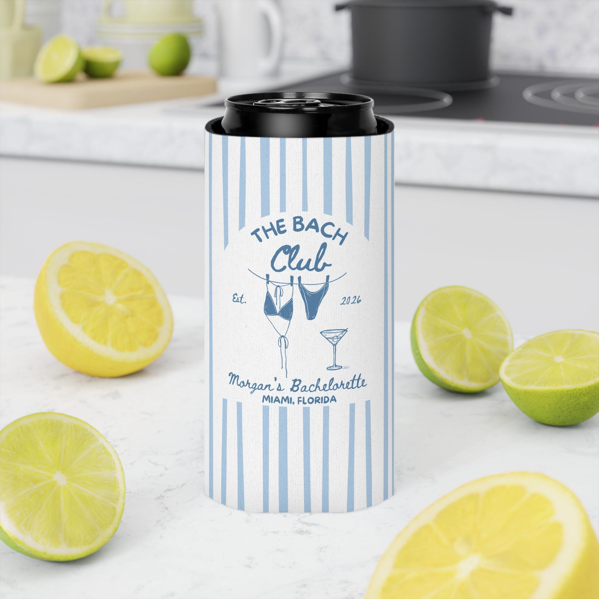 The Bach Club Cozies, Custom Bachelorette Can Coolers, Destination Bachelorette Party Favors, Personalized Beach Club Cozies
