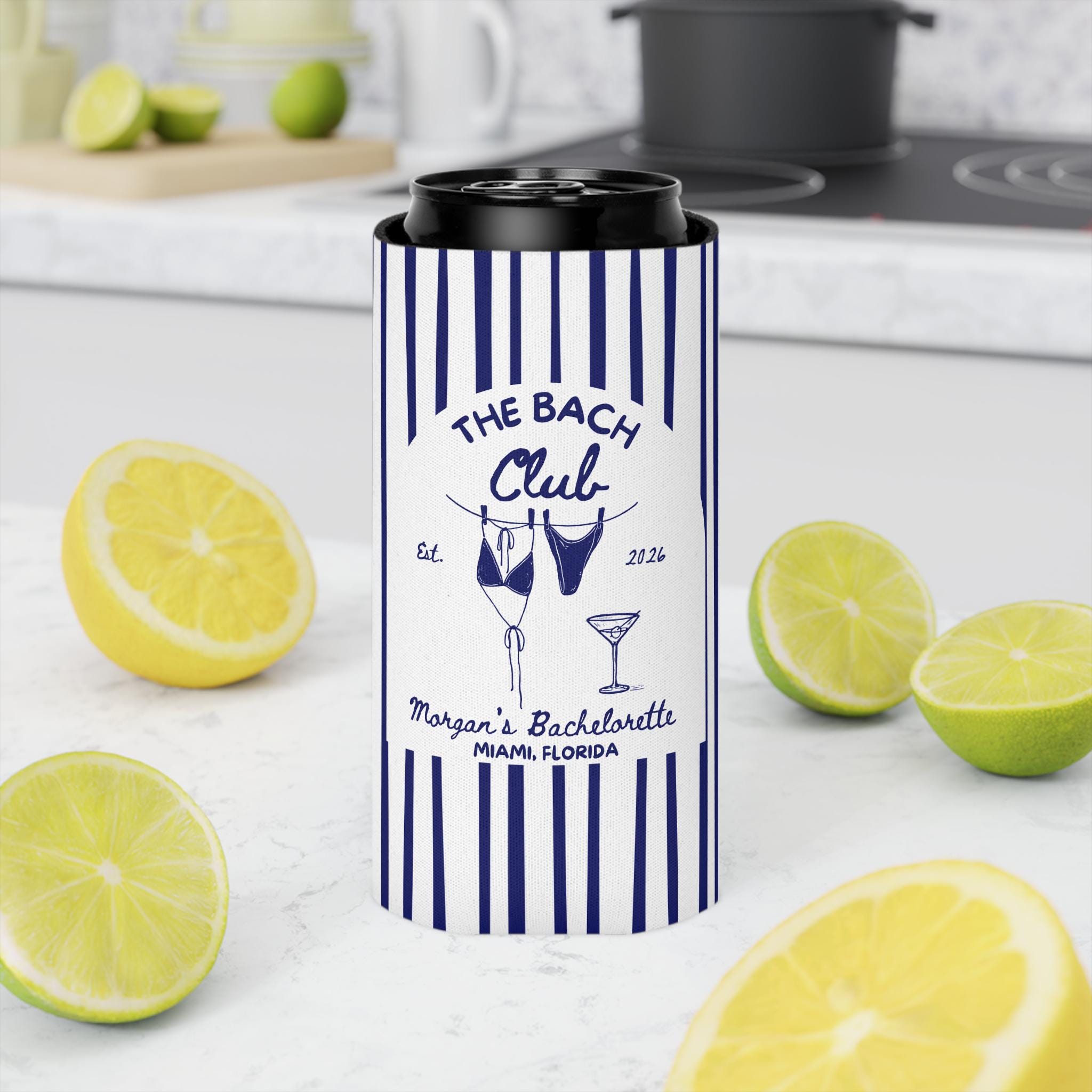 The Bach Club Cozies, Custom Bachelorette Can Coolers, Destination Bachelorette Party Favors, Personalized Beach Club Cozies