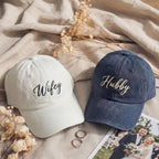 Custom Hubby Wifey Embroidered Washed Baseball Cap, Custom Date Wedding Gift Hat, Bachelorette Party Dad Hat, Engagement Gift, Bride Hat