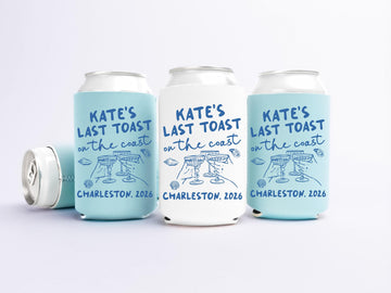 Last Toast On The Coast Bachelorette Can Coolers in Regular and Slim Sizes