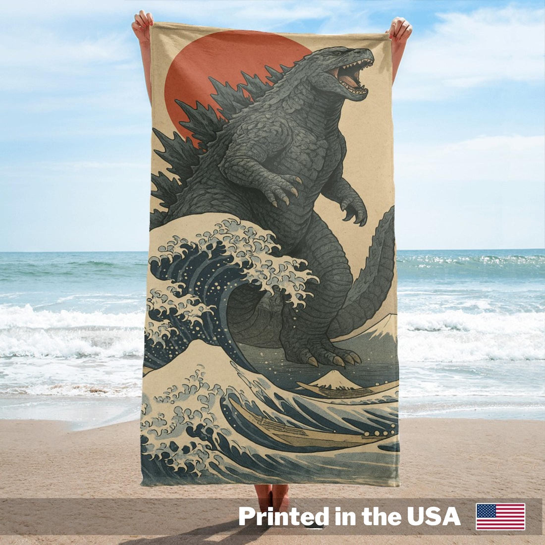 Vintage Japanese Godzilla Beach Towel, Beach Towel, Summer Gift for Him, Girl Trip Essentials, Aesthetic Travel Accessories, Retro Kaiju